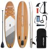 Inflatable Stand Up Paddle Board 10'6" Premium SUP W Accessories, Wood Color