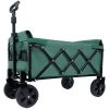 Expandable Dual-Layer Utility Wagon with 100% Extra Space - Grocery Cart for Camping, Shopping, Sports, Gardening, Fishing, Supports 225lbs, Green