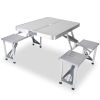 Folding Picnic Table w/ 4 Seats Umbrella Hole 33.7x26.4in Portable Aluminum Table Total 859LBS Weight Capacity for Camping Barbeque Outdoor