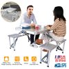 Folding Picnic Table w/ 4 Seats Umbrella Hole 33.7x26.4in Portable Aluminum Table Total 859LBS Weight Capacity for Camping Barbeque Outdoor