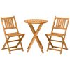 Outsunny 3-Piece Patio Bistro Set, Folding Acacia Wood Bistro, Set Outdoor Square Table Two Chair, Slatted Finish, Teak, Natural