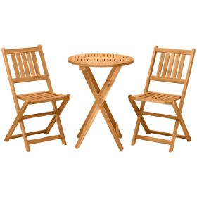 Outsunny 3-Piece Patio Bistro Set, Folding Acacia Wood Bistro, Set Outdoor Square Table Two Chair, Slatted Finish, Teak, Natural