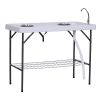 Outsunny Folding Fish Cleaning Table with Sink, Portable Camping Table with Faucet Drainage Hose, Grid Rack and Fish Cleaning Kit for Picnic, Fishing