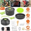 Camping Cooking Ware Set of 16Pcs Camping Stove Cookware Kit Aluminum Kettle with Bowls Knife Fork Spoon Carabiner Spatula Cutting Board for Hiking Pi