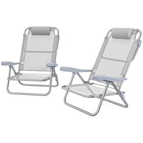 Set of 2 Fishing Chairs, Camping Chairs with Adjustable Backrest and Headrest, Folding Chair for Outdoor, Light Grey