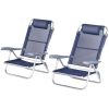 Set of 2 Fishing Chairs, Camping Chairs with Adjustable Backrest and Headrest, Folding Chair for Outdoor, Dark Blue