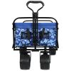 440lbs Collapsible Foldable Wagon Cart, Beach Wagon Utility Cart Utility Wagon Grocery Cart for Camping Shopping Sports Gardening Fishing, blue flower