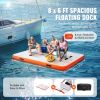 VEVOR Inflatable Floating Dock, 8 x 6FT Inflatable Dock Platform, Non-Slip Water Floating Dock Mat with Detachable Ladder & Portable Carrying Bag