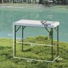 Outsunny Folding Fish Cleaning Table with Sink, Portable Camping Table with Faucet, Drainage Hose, Sprayer and Shelf, White