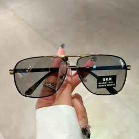 Vintage Pilot Polarized Sunglasses Men 2024 Fashion Driving Fishing Outdoor Trendy Photochromic Lens Sun Glasses For Female (Lenses Color: Gold Photochromic)
