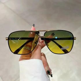 Vintage Pilot Polarized Sunglasses Men 2024 Fashion Driving Fishing Outdoor Trendy Photochromic Lens Sun Glasses For Female (Lenses Color: Green Yellow)