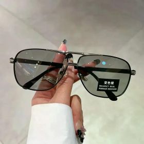 Vintage Pilot Polarized Sunglasses Men 2024 Fashion Driving Fishing Outdoor Trendy Photochromic Lens Sun Glasses For Female (Lenses Color: Silver Photochromic)