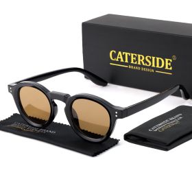 CATERSIDE Round Polarized Sunglasses Men Vintage TR90 Frame High-Quality Sun Glasses for Women Driving Fishing Eyewear UV400 (Lenses Color: C06CA Black Brown, Frame Color: as photo show)
