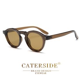 CATERSIDE Round Polarized Sunglasses Men Vintage TR90 Frame High-Quality Sun Glasses for Women Driving Fishing Eyewear UV400 (Lenses Color: C09 Brown, Frame Color: as photo show)