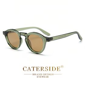 CATERSIDE Round Polarized Sunglasses Men Vintage TR90 Frame High-Quality Sun Glasses for Women Driving Fishing Eyewear UV400 (Lenses Color: C03 Green Brown, Frame Color: as photo show)