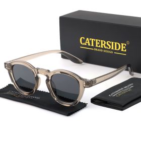 CATERSIDE Round Polarized Sunglasses Men Vintage TR90 Frame High-Quality Sun Glasses for Women Driving Fishing Eyewear UV400 (Lenses Color: C07CA Khaki Gray, Frame Color: as photo show)