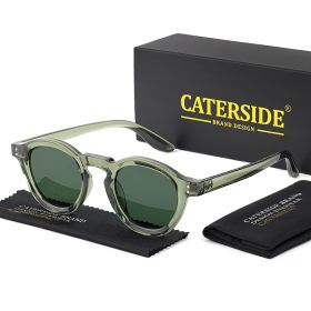 CATERSIDE Round Polarized Sunglasses Men Vintage TR90 Frame High-Quality Sun Glasses for Women Driving Fishing Eyewear UV400 (Lenses Color: C05CA Green Green, Frame Color: as photo show)