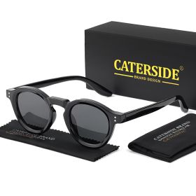CATERSIDE Round Polarized Sunglasses Men Vintage TR90 Frame High-Quality Sun Glasses for Women Driving Fishing Eyewear UV400 (Lenses Color: C01CA Black, Frame Color: as photo show)