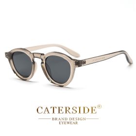 CATERSIDE Round Polarized Sunglasses Men Vintage TR90 Frame High-Quality Sun Glasses for Women Driving Fishing Eyewear UV400 (Lenses Color: C07 Khaki Gray, Frame Color: as photo show)