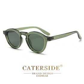 CATERSIDE Round Polarized Sunglasses Men Vintage TR90 Frame High-Quality Sun Glasses for Women Driving Fishing Eyewear UV400 (Lenses Color: C05 Green Green, Frame Color: as photo show)