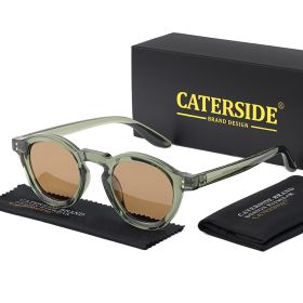 CATERSIDE Round Polarized Sunglasses Men Vintage TR90 Frame High-Quality Sun Glasses for Women Driving Fishing Eyewear UV400 (Lenses Color: C03CA Green Brown, Frame Color: as photo show)