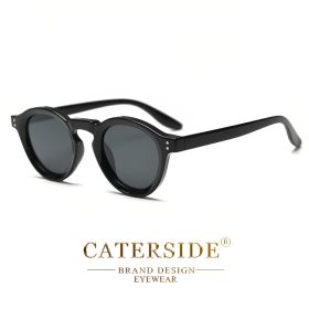 CATERSIDE Round Polarized Sunglasses Men Vintage TR90 Frame High-Quality Sun Glasses for Women Driving Fishing Eyewear UV400 (Lenses Color: C01 Black, Frame Color: as photo show)