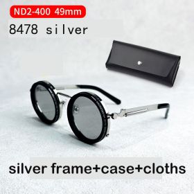 Hand Made Men Round Dimming Sunglasses Fishing Nd9 Adjustable Polarized SunGlasses UV Retro Punk Men Round Sunglasses (Lenses Color: 4878 silver 49mm)