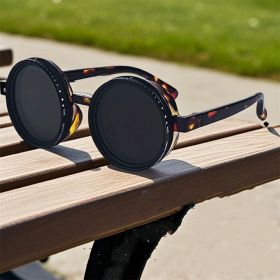 Hand Made Men Round Dimming Sunglasses Fishing Nd9 Adjustable Polarized SunGlasses UV Retro Punk Men Round Sunglasses (Lenses Color: amber)