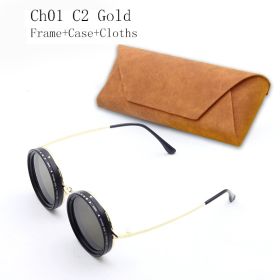 Hand Made Men Round Dimming Sunglasses Fishing Nd9 Adjustable Polarized SunGlasses UV Retro Punk Men Round Sunglasses (Lenses Color: ch01 gold)