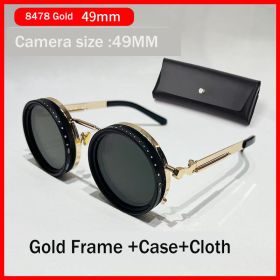 Hand Made Men Round Dimming Sunglasses Fishing Nd9 Adjustable Polarized SunGlasses UV Retro Punk Men Round Sunglasses (Lenses Color: 4878 gold 49mm)