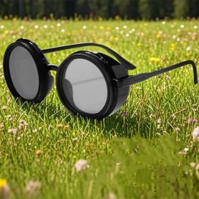 Hand Made Men Round Dimming Sunglasses Fishing Nd9 Adjustable Polarized SunGlasses UV Retro Punk Men Round Sunglasses (Lenses Color: black 52mm)