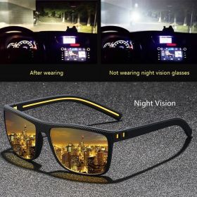 Classic Vintage Check Pattern Square Sunglasses Men Women Fashion Fishing Driving Man Sun Glasses UV400 Retro Eyewear (Lenses Color: Night Vision)