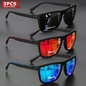 2025 New Square Frame Polarized Sunglasses High-Quality Spring Hinges Multicolor Coated Lenses for Vacation Driving Fishing UV P (Lenses Color: 3PCS-2)