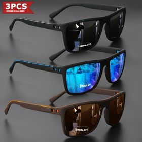 2025 New Square Frame Polarized Sunglasses High-Quality Spring Hinges Multicolor Coated Lenses for Vacation Driving Fishing UV P (Lenses Color: 3PCS-4)