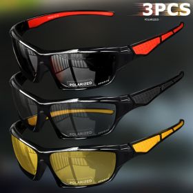 3PCS Fashion Sports Sunglasses Polarized UV Protection Glasses Men's and Women's Eyewear for Outdoor Fishing Cycling (Lenses Color: Option 2)