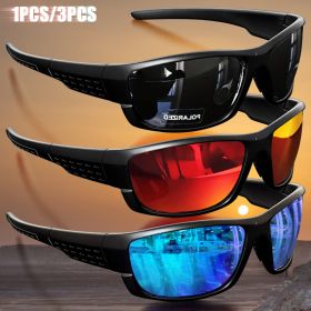 1PCS/3PCS Polarized Sports Sunglasses for Outdoor Fishing, Travel, Running, Driving - High-Quality Photochromic Lens Anti-Glare (Lenses Color: 3psc Black Red Blue)