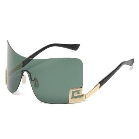 One Piece Arc Shield Rimless Sunglasses Women Vintage Fashion Sun Glasses Female Big Frame Sexy Trend Luxury Brand Design Shades (Lenses Color: C4, Frame Color: see picture)