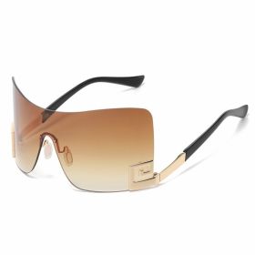 One Piece Arc Shield Rimless Sunglasses Women Vintage Fashion Sun Glasses Female Big Frame Sexy Trend Luxury Brand Design Shades (Lenses Color: C3, Frame Color: see picture)