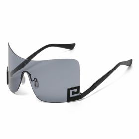 One Piece Arc Shield Rimless Sunglasses Women Vintage Fashion Sun Glasses Female Big Frame Sexy Trend Luxury Brand Design Shades (Lenses Color: C1, Frame Color: see picture)