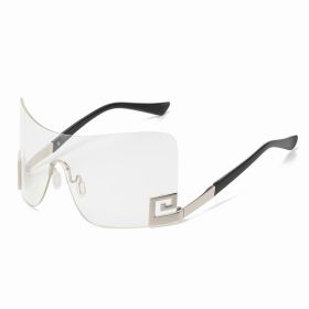 One Piece Arc Shield Rimless Sunglasses Women Vintage Fashion Sun Glasses Female Big Frame Sexy Trend Luxury Brand Design Shades (Lenses Color: C2, Frame Color: see picture)