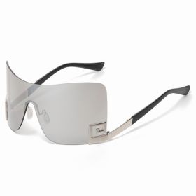 One Piece Arc Shield Rimless Sunglasses Women Vintage Fashion Sun Glasses Female Big Frame Sexy Trend Luxury Brand Design Shades (Lenses Color: C5, Frame Color: see picture)