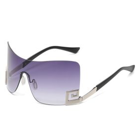 One Piece Arc Shield Rimless Sunglasses Women Vintage Fashion Sun Glasses Female Big Frame Sexy Trend Luxury Brand Design Shades (Lenses Color: C6, Frame Color: see picture)