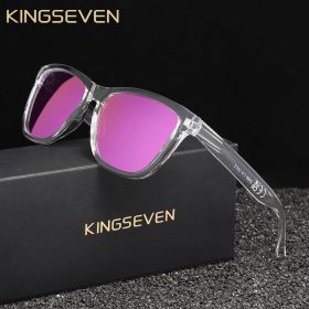 KINGSEVEN Fashion Sunglasses Polarized UV400 Women Glasses Male Female Ultralight TR90 Fishing Driving TR90 1PACK Eyewear (Lenses Color: Clear Purple)