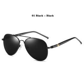 Luxury Pilot Polarized Sunglasses Men Women Driving Fishing Retro Sun Glasses Brand Designer Male Metal Sunglasses For Man UV400 (Lenses Color: 01 Black - Black)