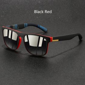 Fashion Vintage Square Sports Sunglasses Men Women Fishing Driving For Man Brand Designer Sun Glasses Anti-Glare UV400 Eyewear (Lenses Color: BlackRed)