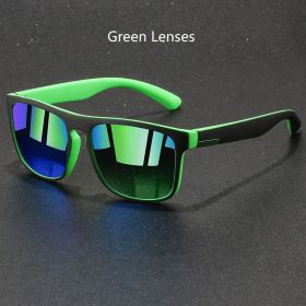 Fashion Vintage Square Sports Sunglasses Men Women Fishing Driving For Man Brand Designer Sun Glasses Anti-Glare UV400 Eyewear (Lenses Color: Green Lenses)