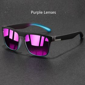 Fashion Vintage Square Sports Sunglasses Men Women Fishing Driving For Man Brand Designer Sun Glasses Anti-Glare UV400 Eyewear (Lenses Color: Purple Lenses)