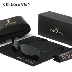 KINGSEVEN Brand New Rimless Sunglasses Polarized UV400 Men Driving Ultralight Rectangle Frameless Glasses Women Fishing Eyewear (Lenses Color: black)
