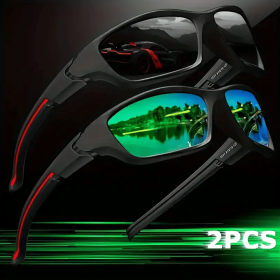 2pcs Advanced Cool Fantasy Polarized Surround Fashion Glasses,Men's and Women's Outdoor Sports,Cycling,Fishing,Hiking,Golf (Lenses Color: Black and Green)