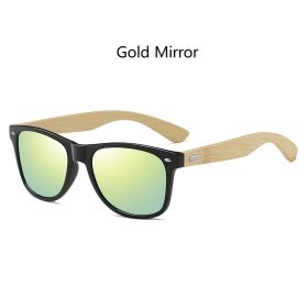 Fashion Bamboo Wood Vintage Square Sunglasses Men Women Luxury Brand Designer Sun Glasses Wooden Driving Fishing UV400 Eyewear (Lenses Color: 1502Z(Gold Mirror))